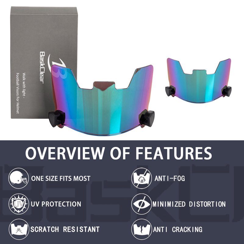 Football Helmet Visor Clear Polycarbonate Anti-Fog Scratch-Resistant UV Block Fits Youth & Adult