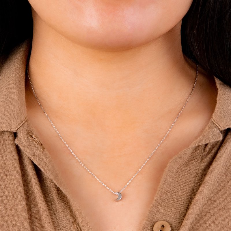 Sterling Silver Half Moon Pendant Necklace for Women & Teens - 16" + 2" Extender