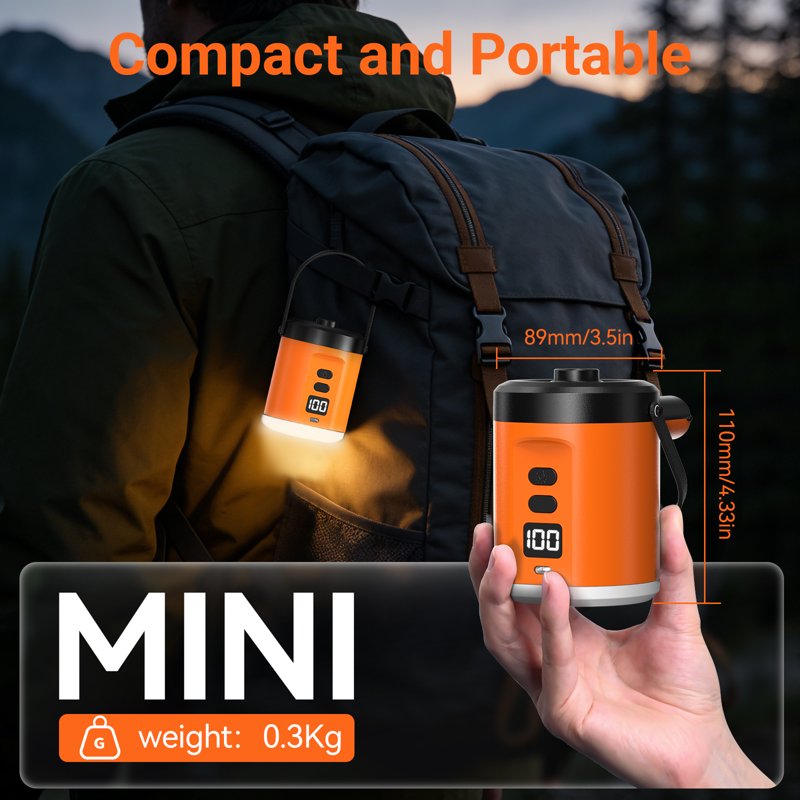 Portable Electric Air Pump with 5000mAh Battery & Camping Light for Inflatables