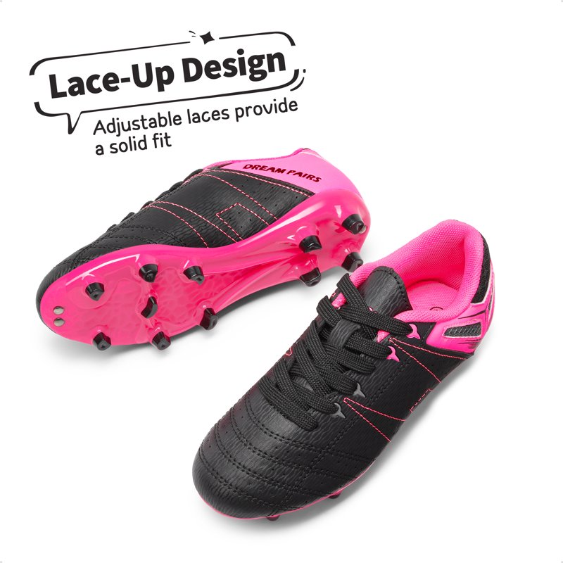 Burudani Kids Soccer Shoes Outdoor Cleats Black Fuchsia Light Grey Size 4