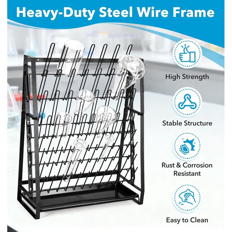 Lab Glassware Drying Rack Wall Mount & Countertop Steel Wire Holds 83 Items