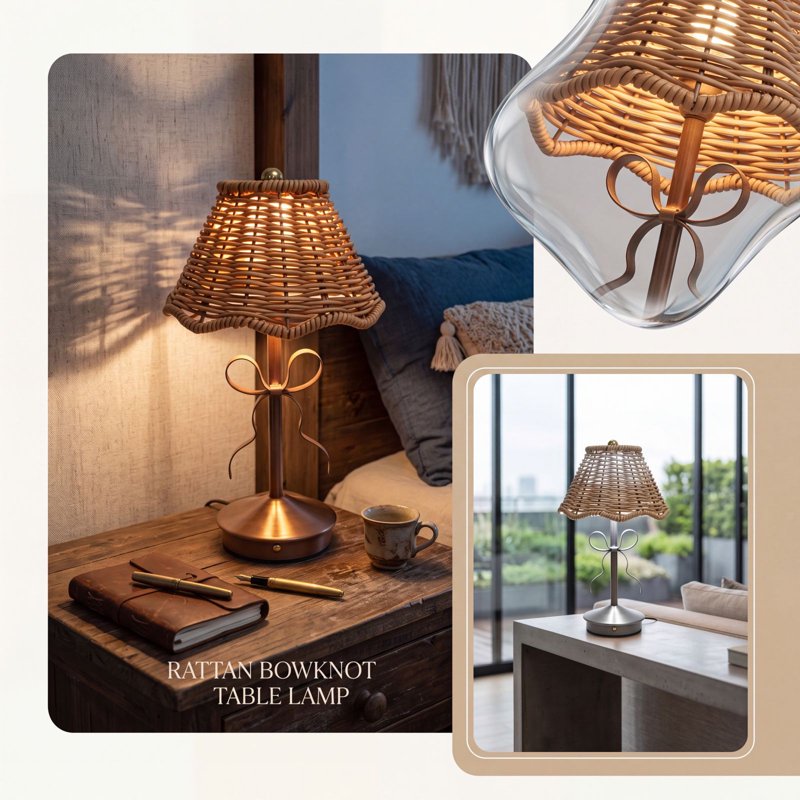 Cordless Rattan LED Table Lamp with Touch Dimming - Nightstand & Decor Light