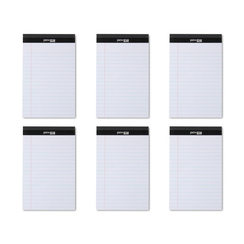 Junior Legal Pads 6 Pack 5x8 White Wide Ruled Paper Office Supplies