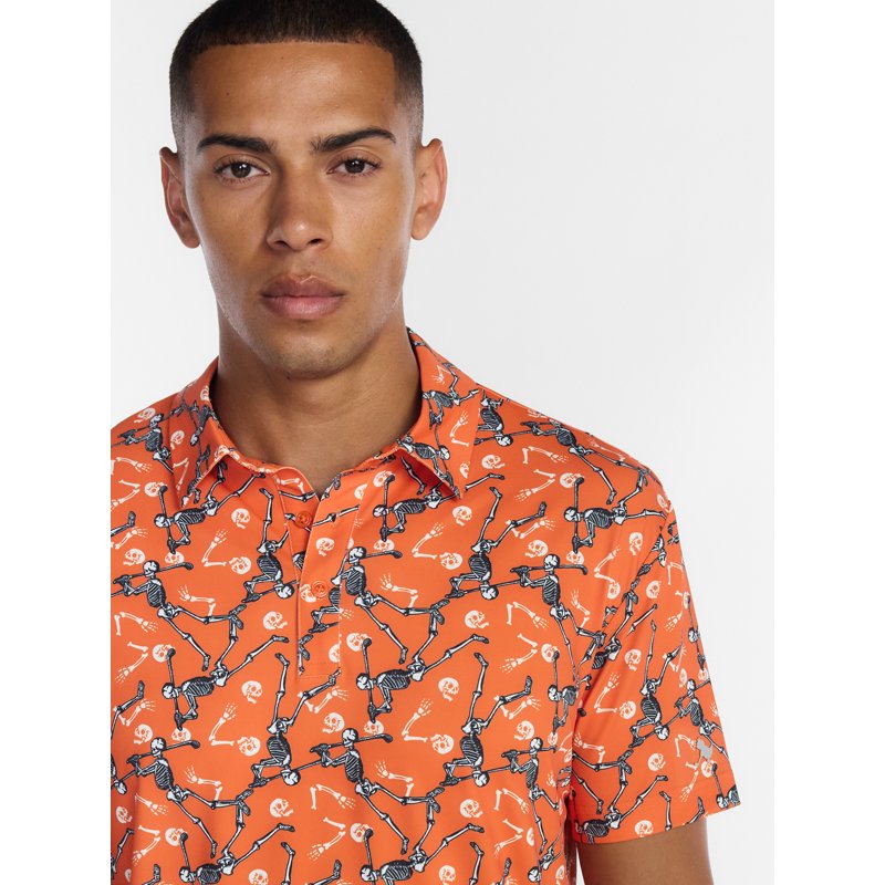 Halloween Skeleton Golf Polo Shirt for Men - Spooky Skeleton Print Performance Polo