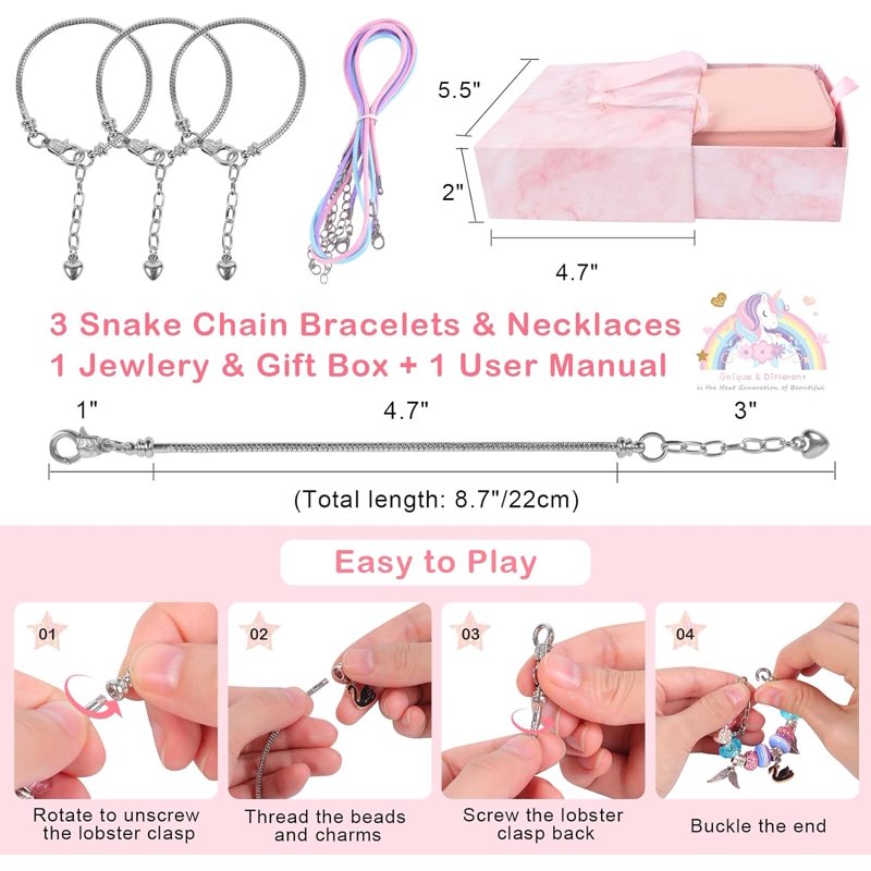 Kids Jewelry Making Kit for Girls, 68 Pcs Craft Set with Bracelets & Charms