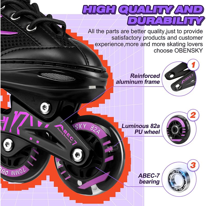 Adjustable Kids Inline Skates with Light-Up Wheels - Unisex Roller Blades