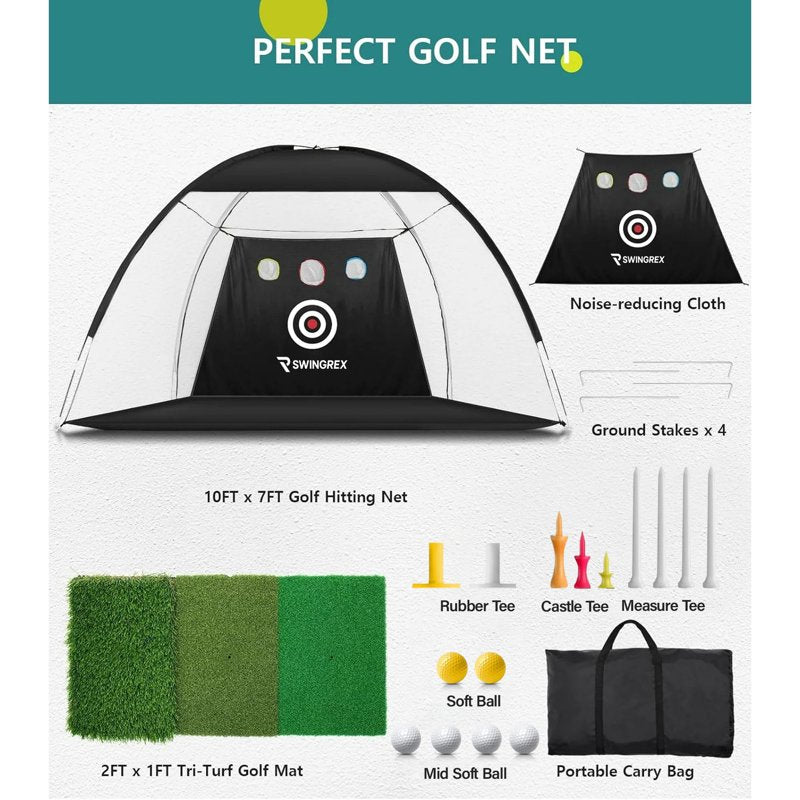 Golf Practice Net with Mat & Target - 10x7ft Backyard Driving & Chipping Aid