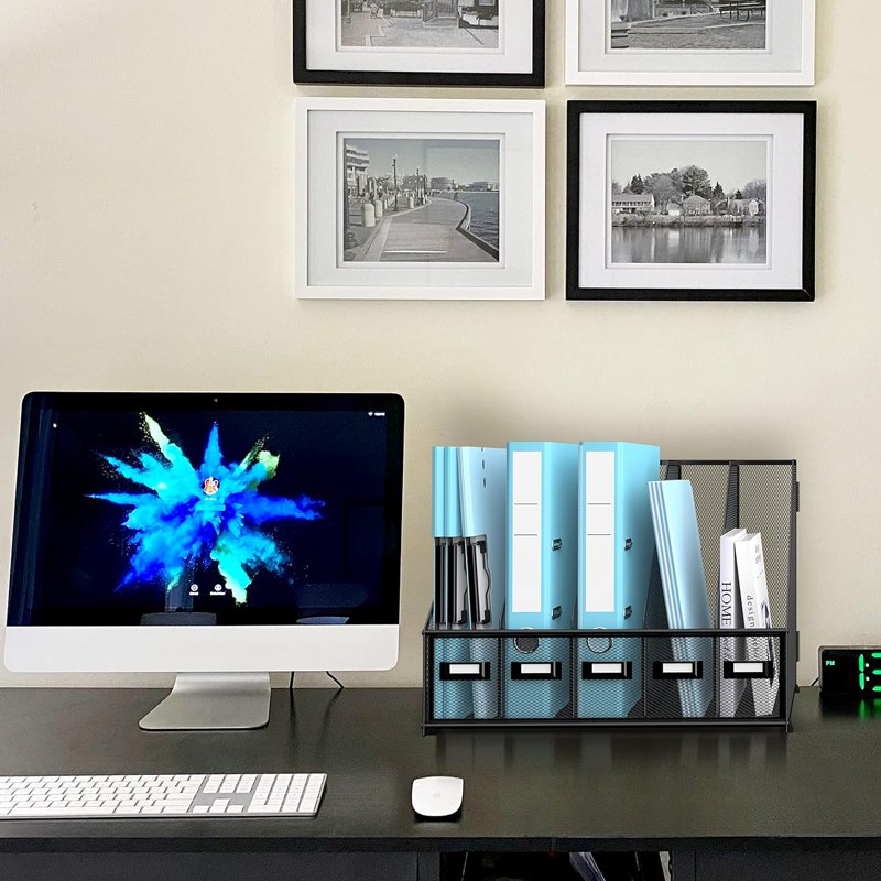 Desktop Organizer with 5 Vertical Compartments for Office & Home Storage