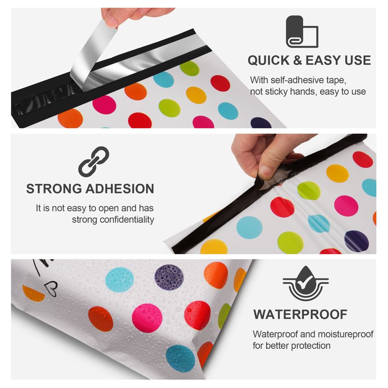 Poly Mailers Self-Seal Shipping Bags Pack 6x9 Inches Waterproof Durable Polka Dot