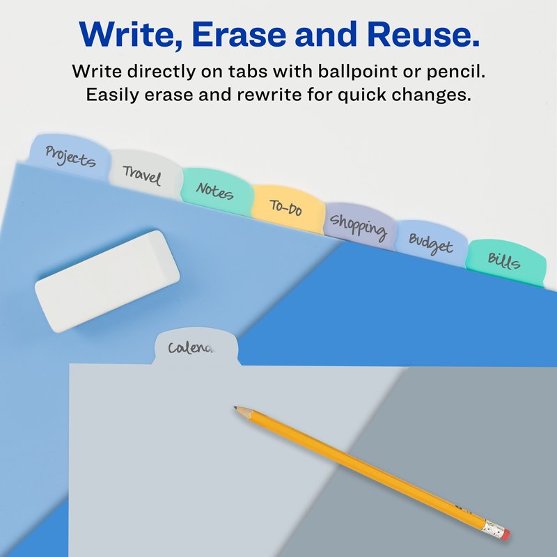 Write & Erase Binder Dividers 8-Tab Multicolor - Reusable Plastic Page Separators