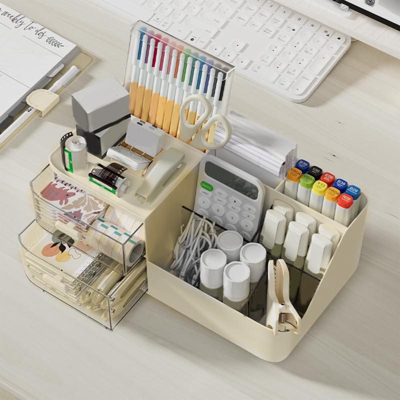 Desk Organizer with 2 Drawers, Multi-Functional Desktop Storage for Office & Home