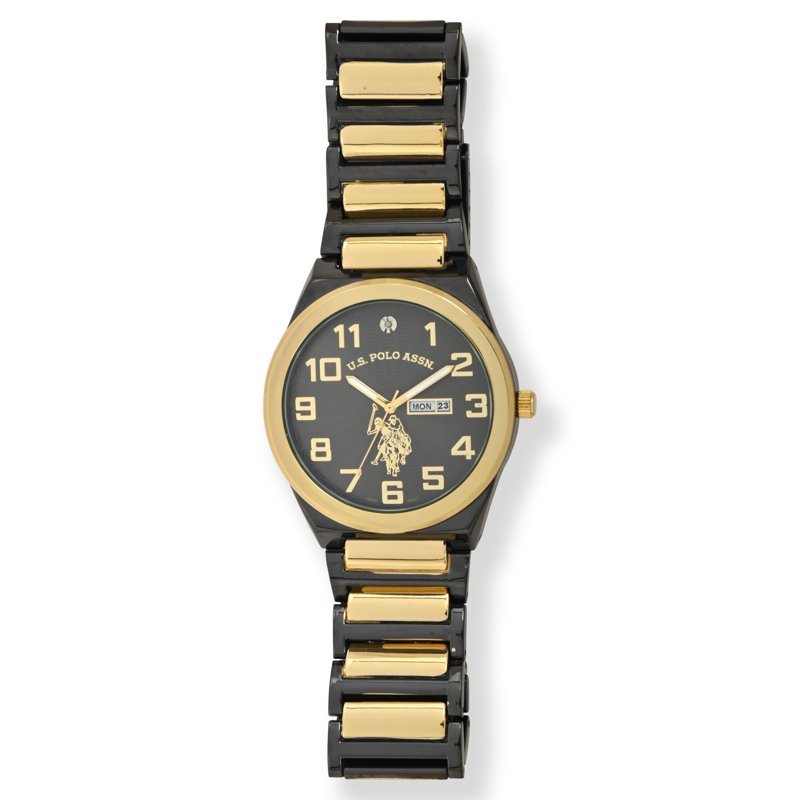 Men's Classic Watch with Black Case and Gold Center Link