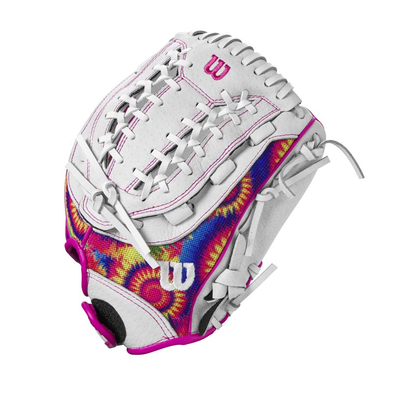 Youth Fastpitch Softball Glove 12 Inch Outfield Mitt for Right Hand Throw - White Tie Dye