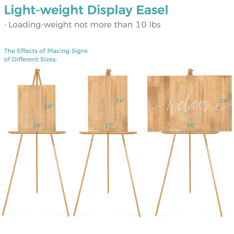 Wooden Tripod Easel Stand for Wedding Signs and Art Displays - Natural 63"