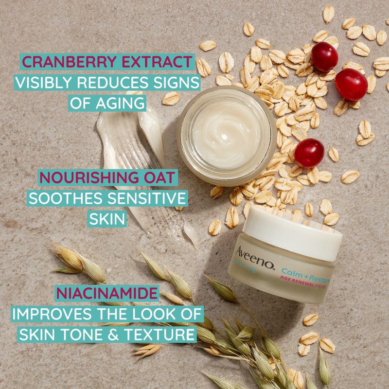 Aveeno Calm + Restore Anti-Aging Eye Gel - Reduces Wrinkles Puffiness Dark Circles 0.5 oz