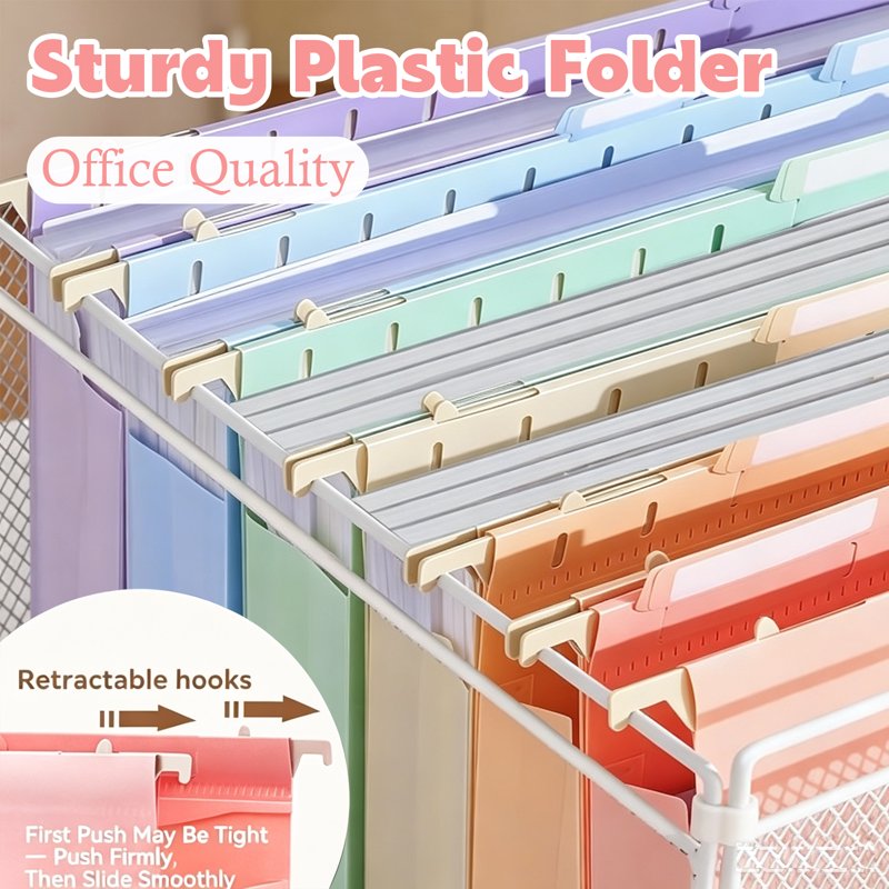 12 Pack Expanding Hanging File Folders - Letter Size Plastic Office Organizer