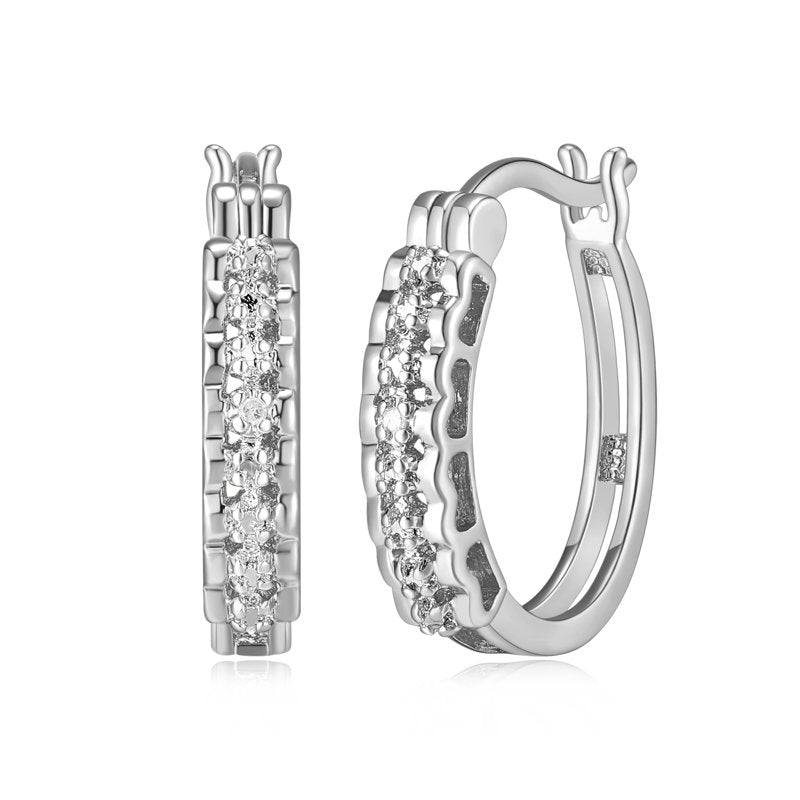 Silver Plated Hoop Earrings with Diamond Illusion Accent - Fine Jewelry