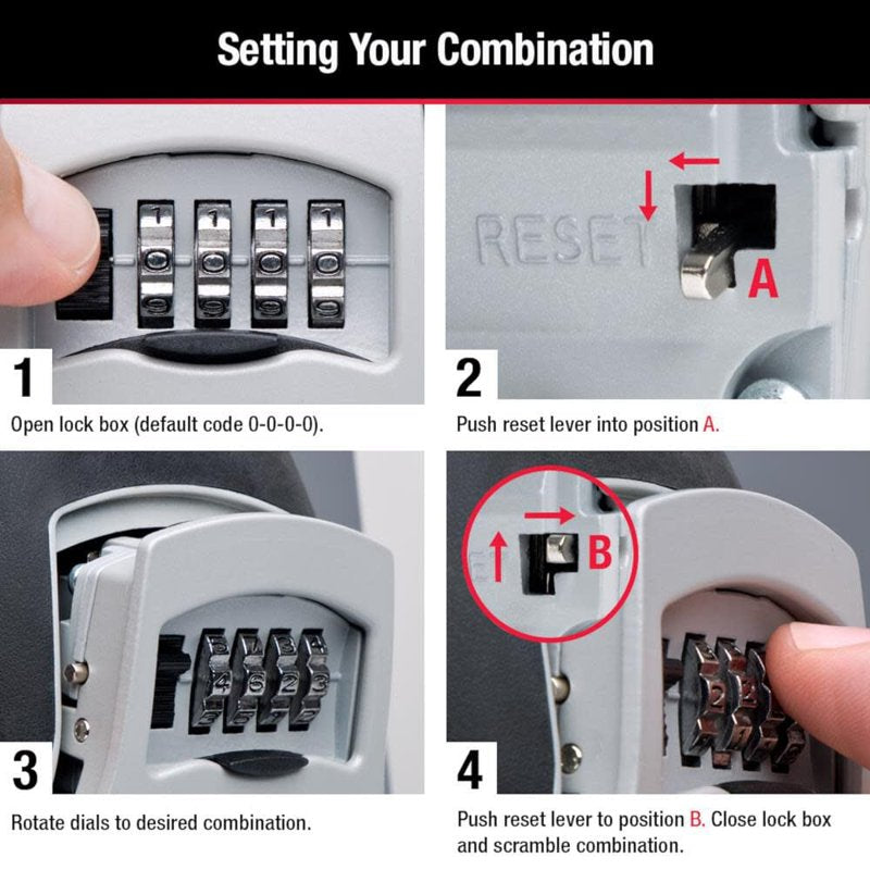Wall Mount Lock Box with Resettable 4-Digit Combination - Secure Keys