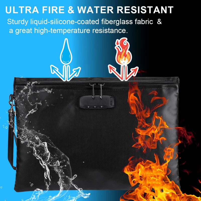 Fireproof Waterproof Document Bag with Lock for Cash, Phones & Keys