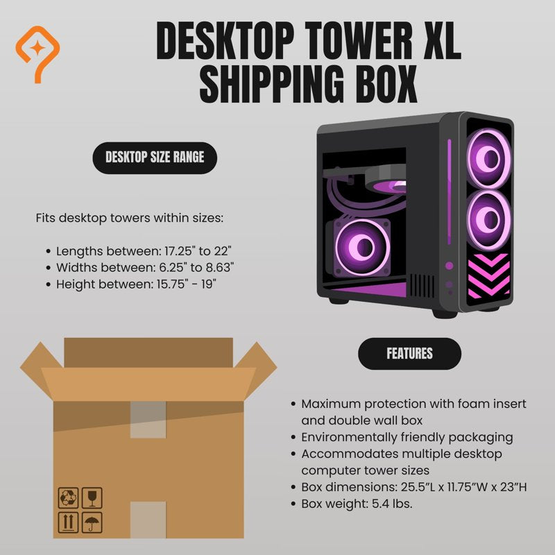 Desktop Computer Tower Shipping Box XL - Heavy Duty Protective Packaging
