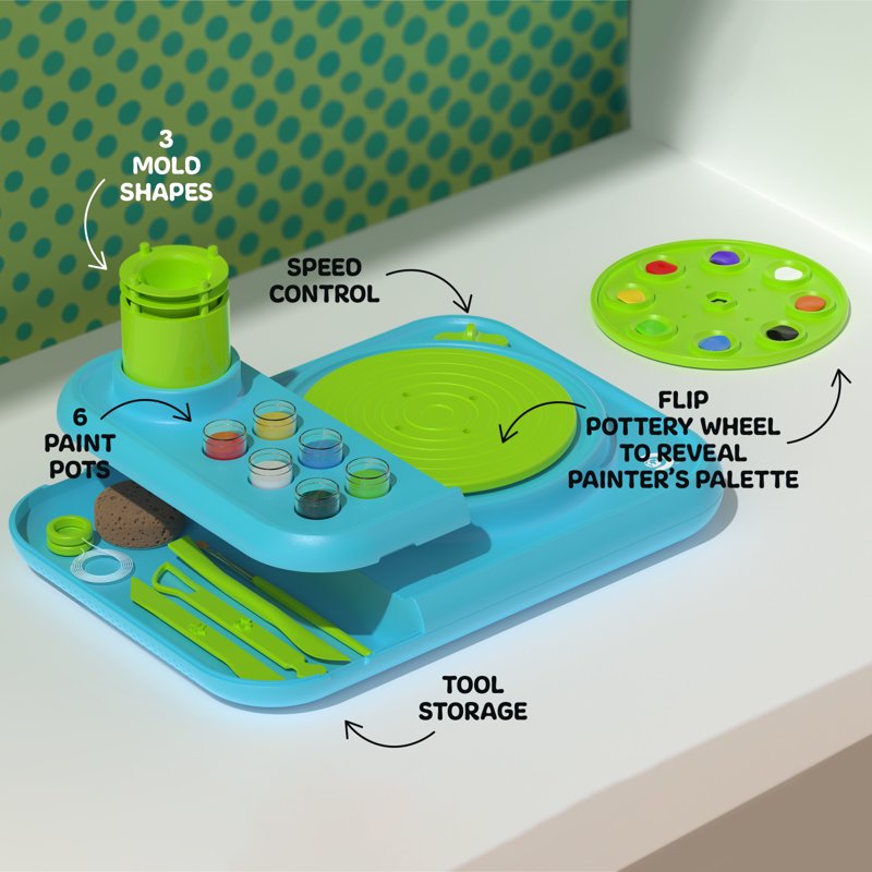 Motorized Pottery Wheel Set with Molds Paints & Tools for Kids & Beginners