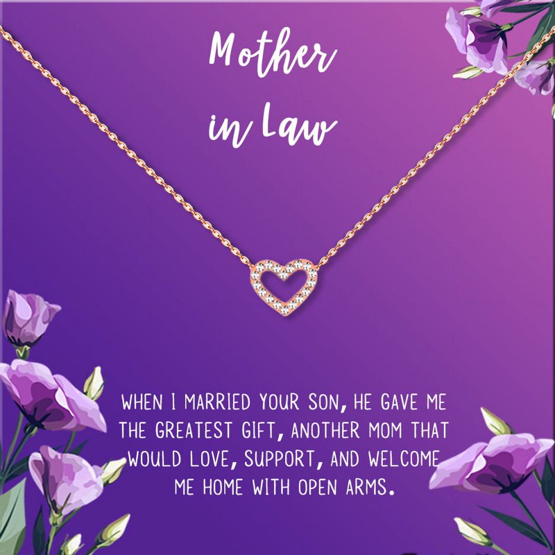 Mother-in-Law Necklace Gift Set with Card - Heart or Cube Styles, Gradient Colors