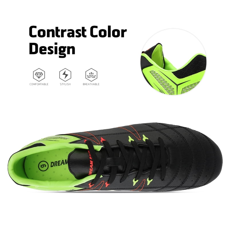 Dream Pairs Men Soccer Shoes - Football Sneakers Outdoor Cleats Black Lemon Green Red, Size 13