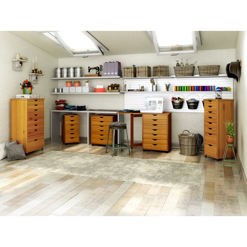 Solid Wood Mobile Storage Cart with 7 Drawers and Casters