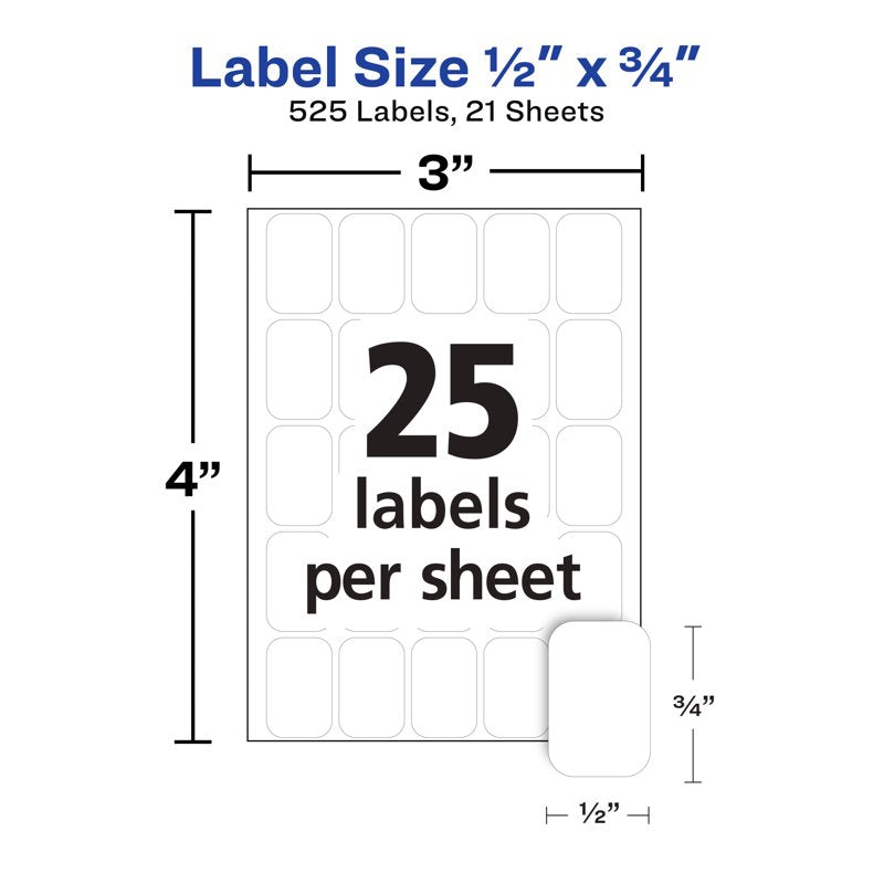 Removable White Label Stickers for Organization and Labeling - 1/2 x 3/4 Inch, Pack of 525