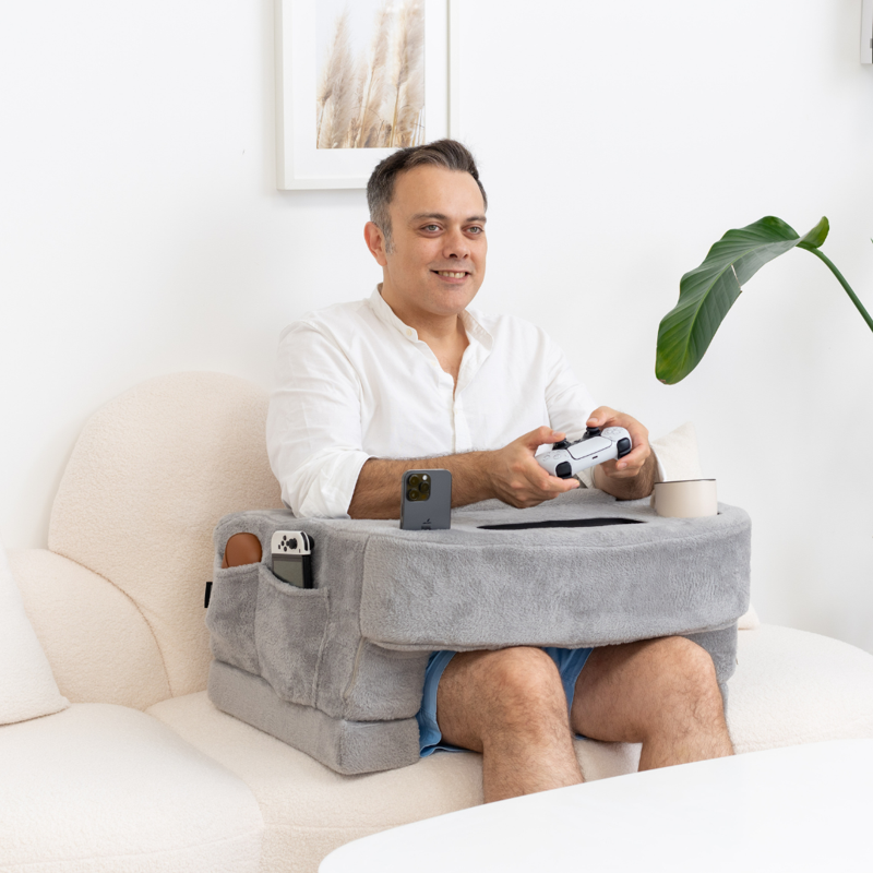 Multi-Functional Reading & Gaming Pillow with Cup Holder & Armrests - Adjustable Support