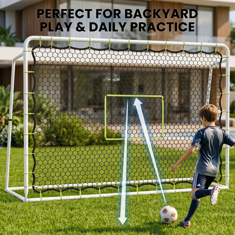 8'x6' 2-in-1 Soccer Rebounder & Goal with 5 Angles, Weatherproof Galvanized Frame