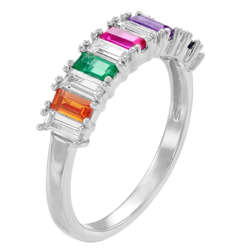 Rainbow Sapphire Sterling Silver Band Ring - Hypoallergenic Gift Jewelry