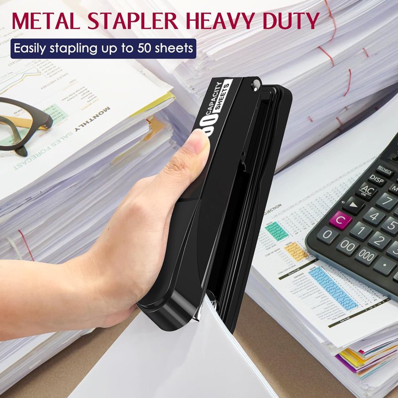 Heavy Duty Metal Stapler for 50 Sheets with Staples & Remover - Full Strip Office Tool
