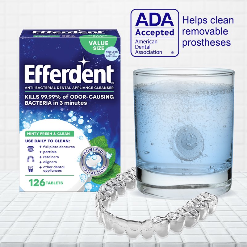 Denture & Retainer Cleaner Tablets Mint Fresh 126 Count - Odor & Stain Removal