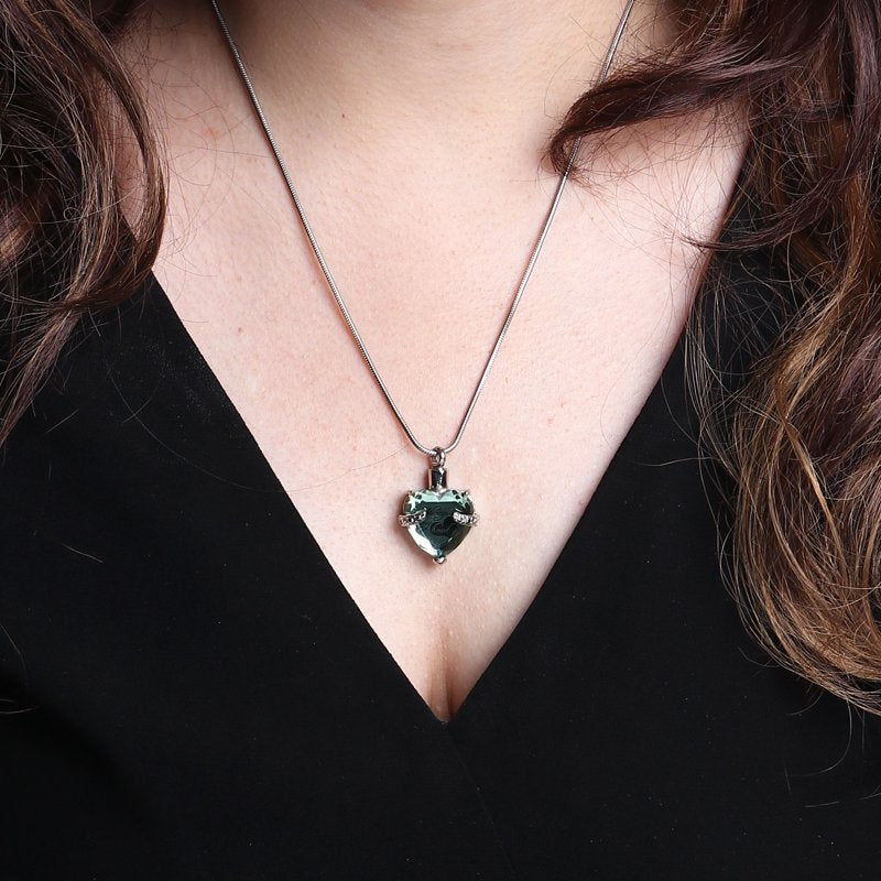 Memorial Cremation Necklace for Ashes Heart Pendant Remembrance Jewelry