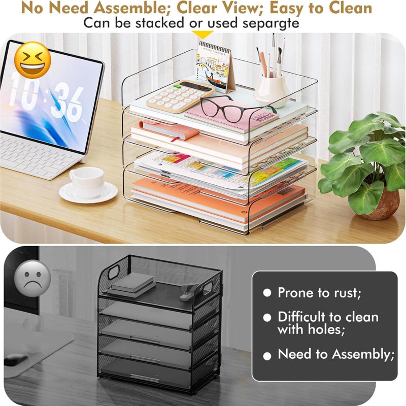 4-Tier Stackable Desk Organizer for Paper Files and Office Supplies