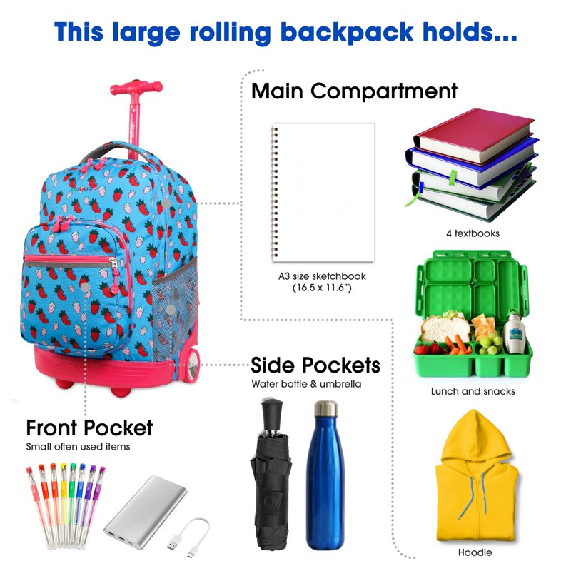 Sunrise 18-Inch Rolling Backpack for School & Travel, Multiple Colors