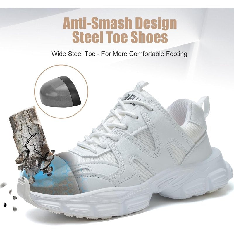 Steel Toe Work Sneakers for Men Women Anti-Slip Puncture-Proof Safety Shoes Lightweight Breathable Construction