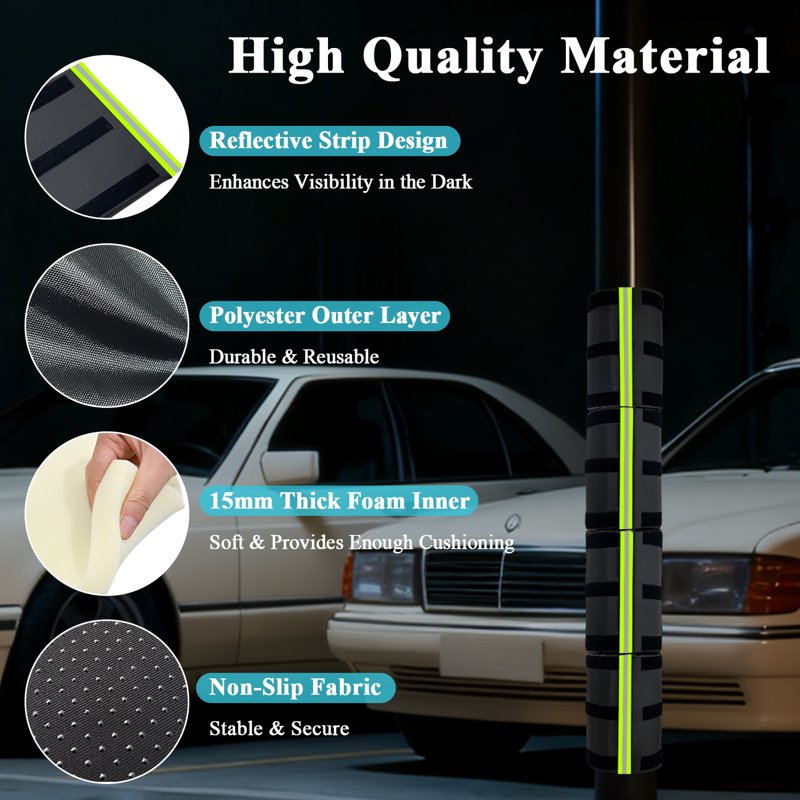 Garage & Basement Pole Wrap Padding for Metal Columns - 4 Pack Safety Protectors