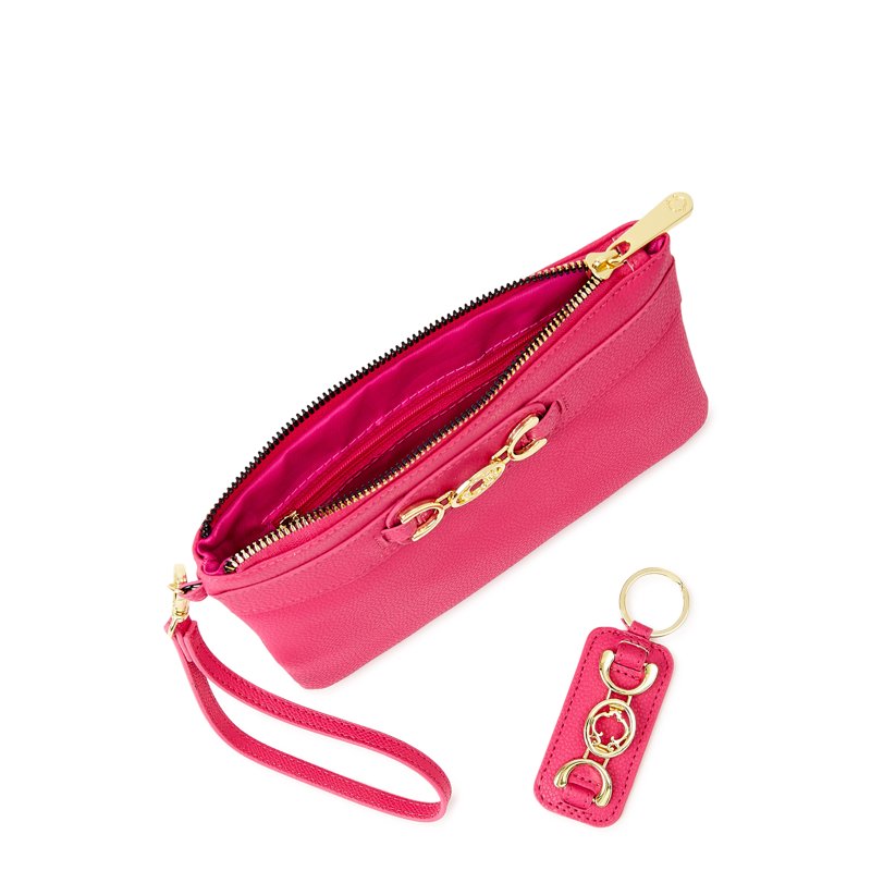 Women's Wristlet Wallet and Key Fob Set - Bright Azalae Vegan Leather