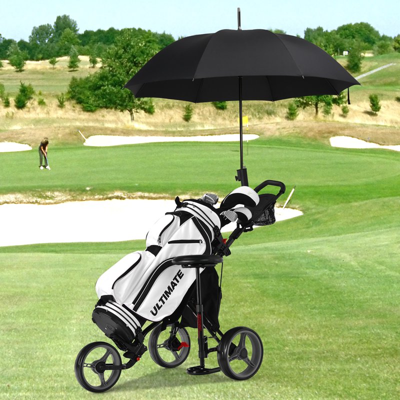 Goplus Folding 3-Wheel Golf Push Cart with Seat, Scoreboard & Adjustable Handle - Grey (Variation: Grey)