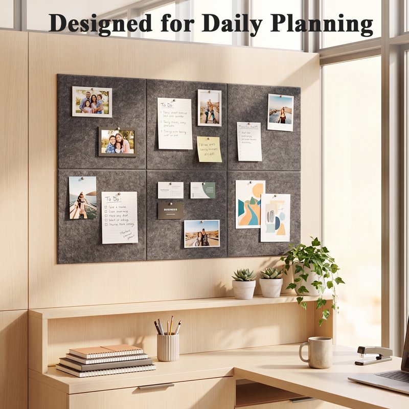 Felt Bulletin Board Tiles Pack for Wall Display - 11.8x11.8 Inches, Gray