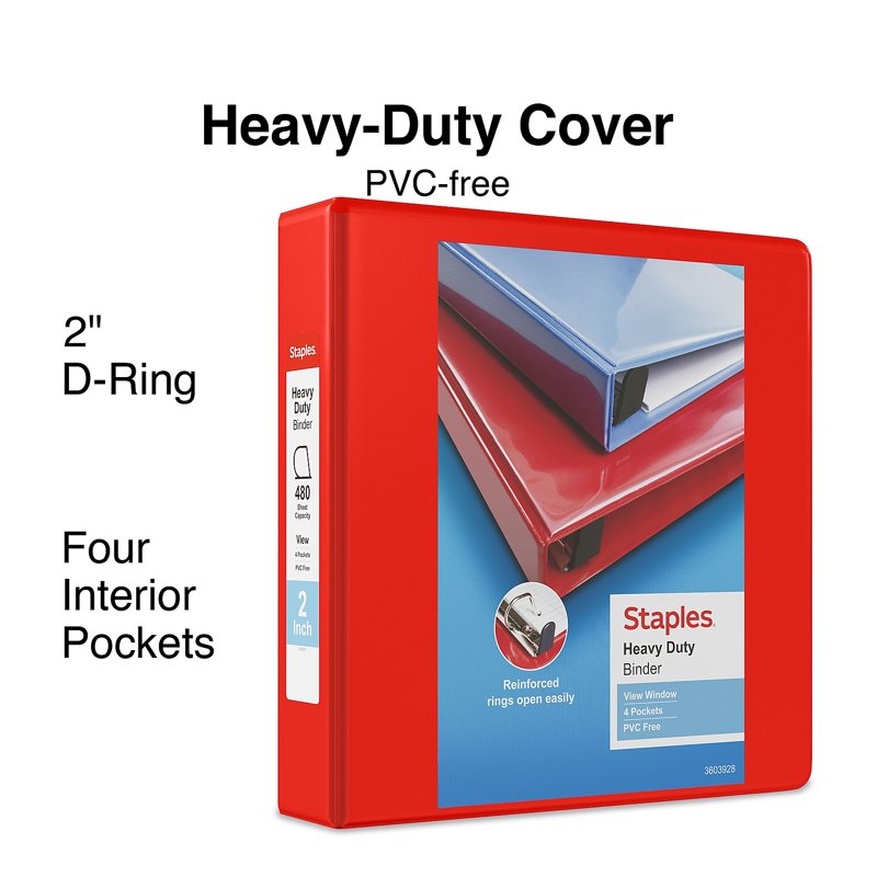 Heavy-Duty 2-Inch D-Ring View Binder - 480 Sheet Capacity, Multiple Colors