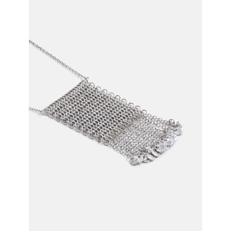 Silver-Tone Chainmail Long Necklace - Eclectic Pendant Jewelry
