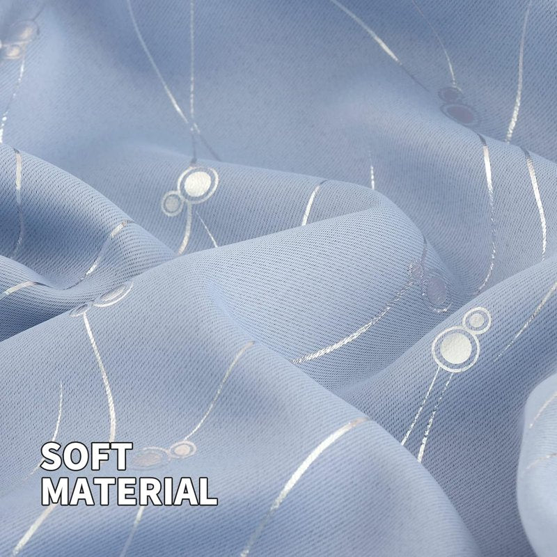 Room Darkening Insulated Blackout Curtains with Silver Dot Print - Light Blue, 2 Panels, 72 Inch Length