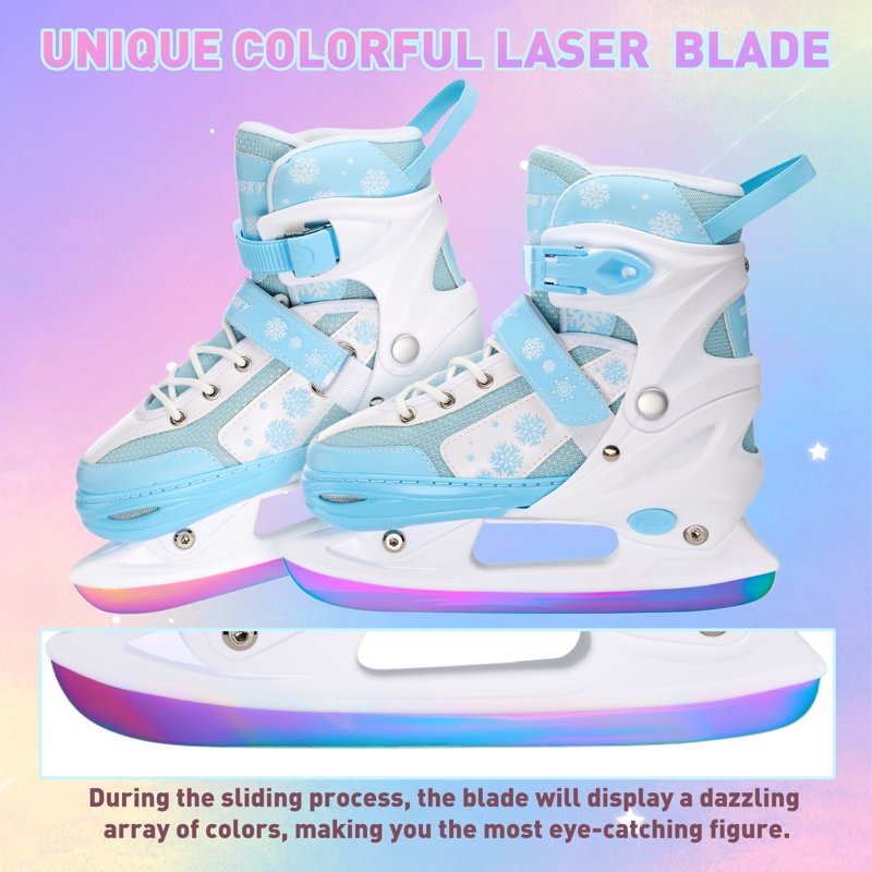 Kids Adjustable Ice Skates for Beginners with Laser Stainless Steel Blade, Festive Colors