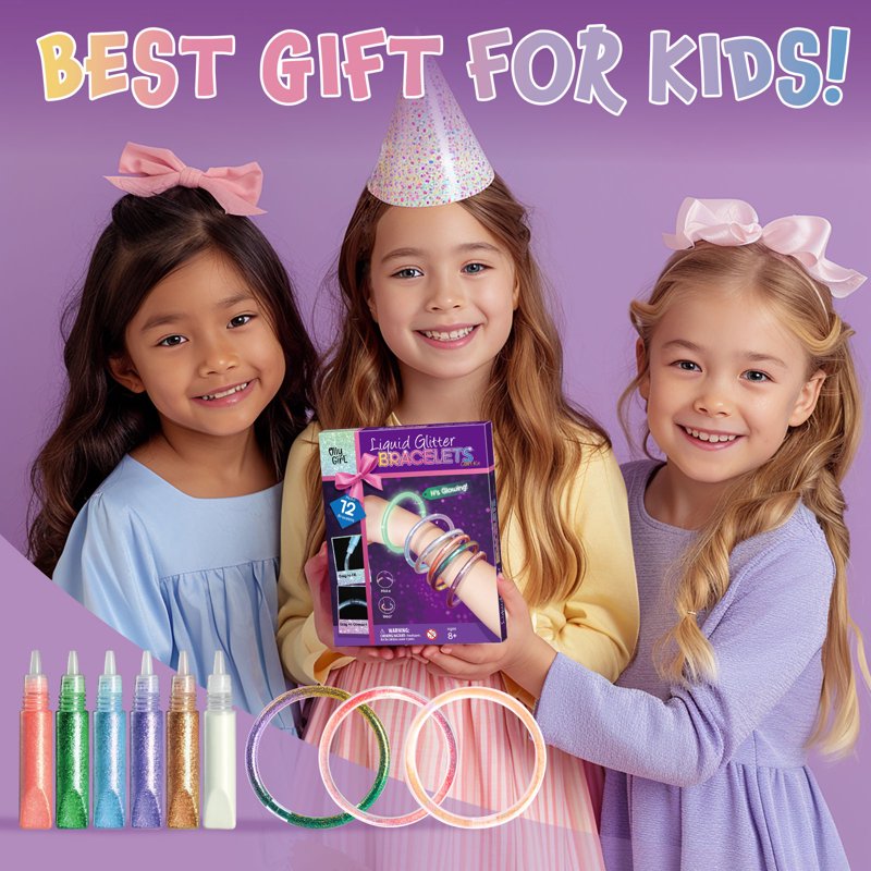 Glow-in-The-Dark Glitter Bracelets Craft Kit for Kids - Make 12 Jewelry Sets
