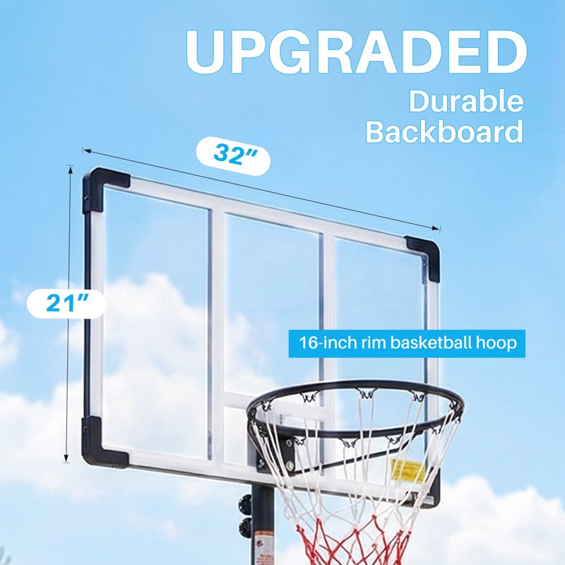 Outdoor Portable Basketball Hoop with 32-Inch Shatterproof Backboard, Adjustable Height 5-8.5 ft
