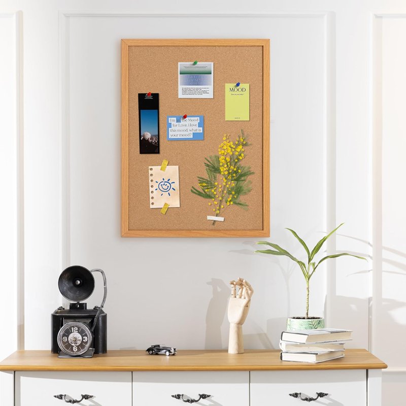 Large Cork Bulletin Board with Wood Frame - Wall-Mounted Pin Board for Home & Office