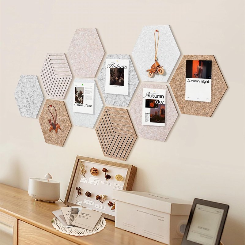Self-Adhesive Hexagon Cork Tiles Wall Bulletin Board Kit - 10 Pack